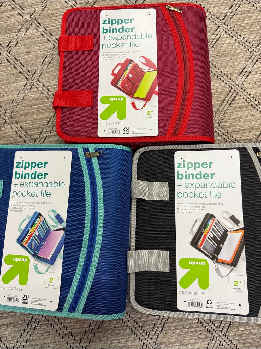 up & up Zipper Binder with Expandable Pocket File - Red, Black, Blue-Pick 2